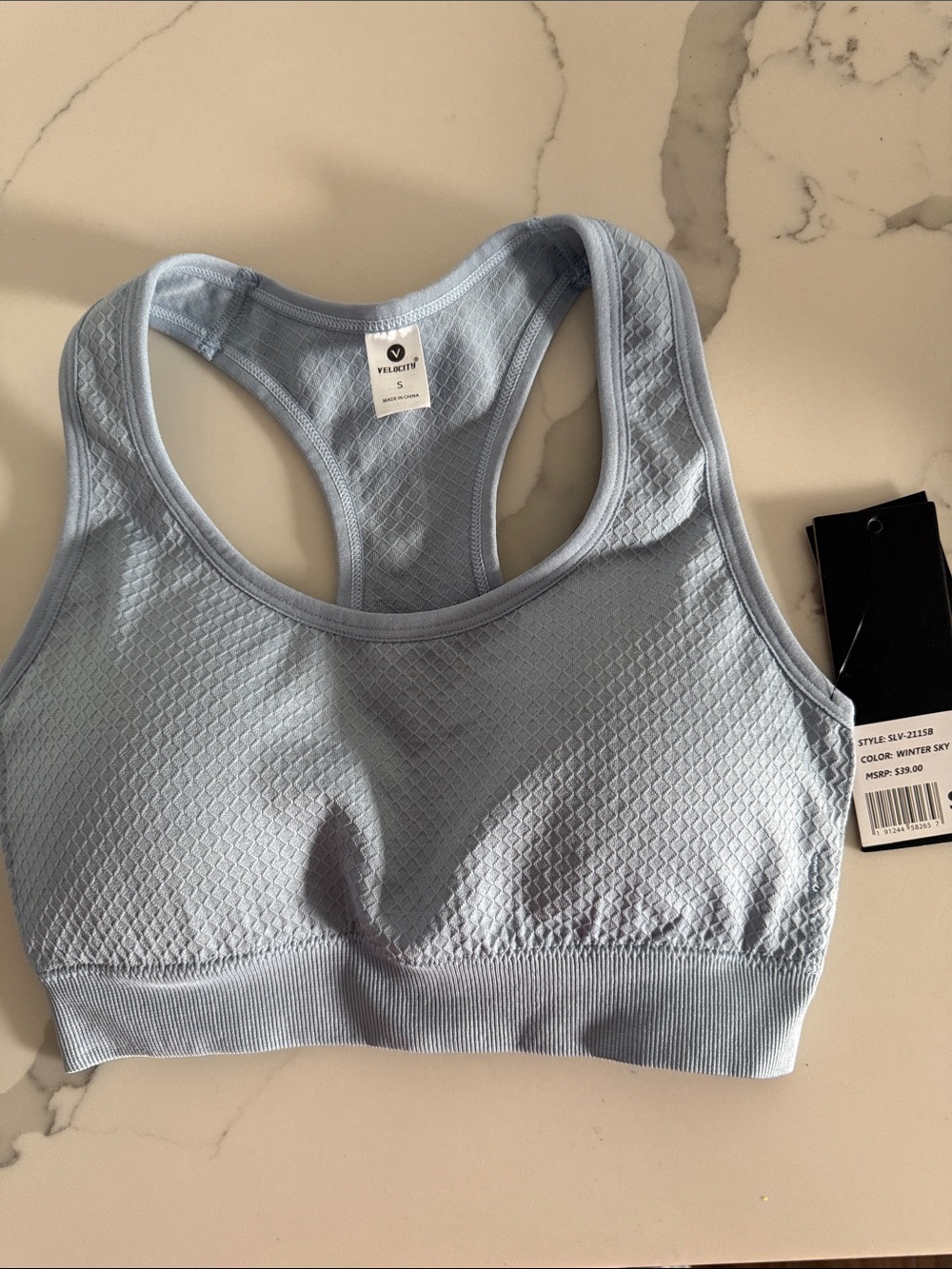 Velocity Light Blue Seamless Racerback Sports Bra
